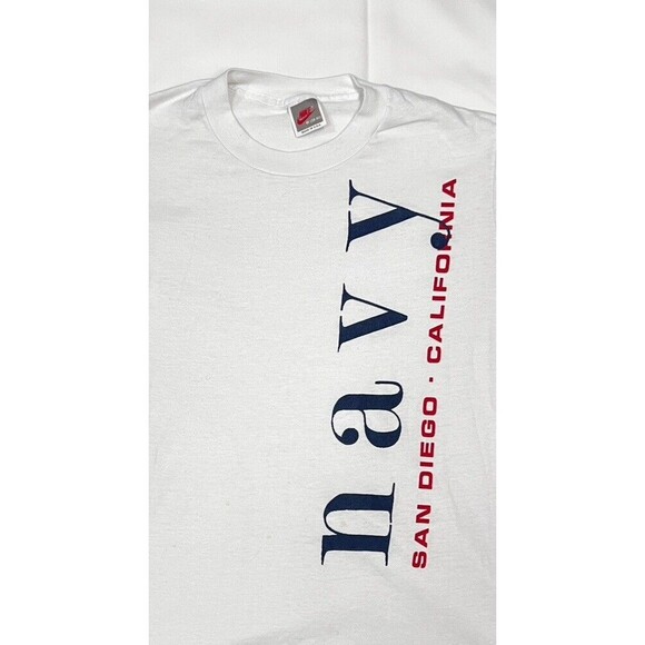90s Nike X Navy White Single Stitch Graphic T Shirt Sz M - Picture 1 of 10